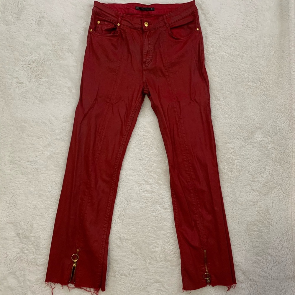 Red wax flared pants
